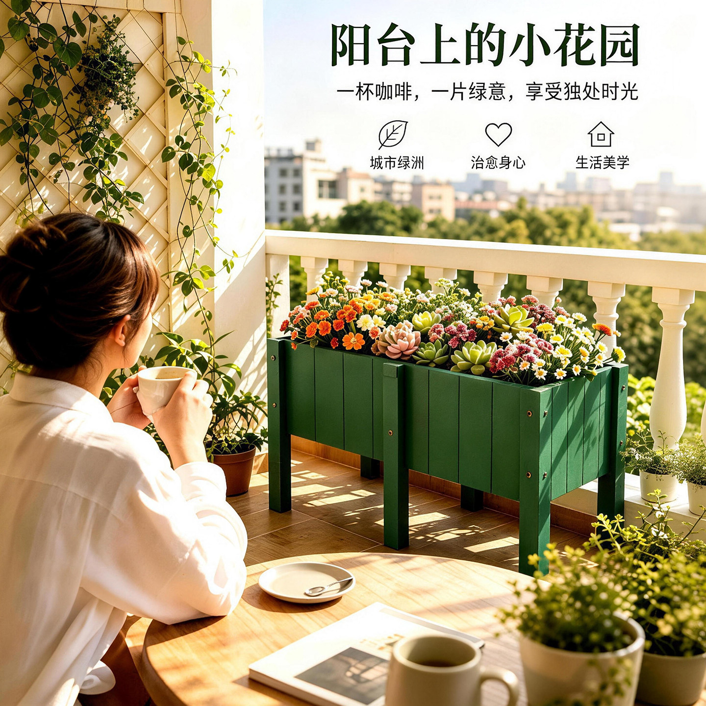 防腐木花箱户外长方形种植箱阳台种菜箱实木高脚花槽庭院大号花盆