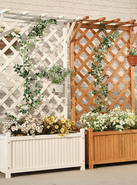户外庭院防腐木花架阳台落地式网格爬藤架子装饰室外实木隔断花箱