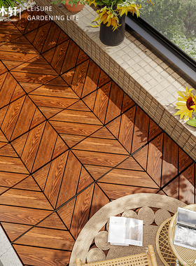 防腐实木鱼骨地板户外拼接防水露台地面铺设室外花园阳台改造自铺