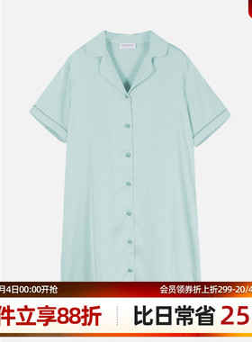 梧桐本色睡裙女夏季薄款短袖仿真丝绸衬衫性感睡衣裙栖悦 WJ23171