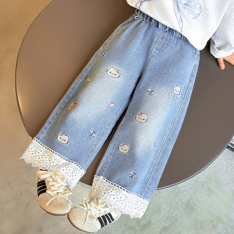 女童新款儿童2026春季猫咪绣花牛仔裤宝宝阔腿裤宽松洋气小童童装,童装/婴儿装/亲子装,裤子,淘宝优惠券,粉丝福利购,淘宝优惠卷
