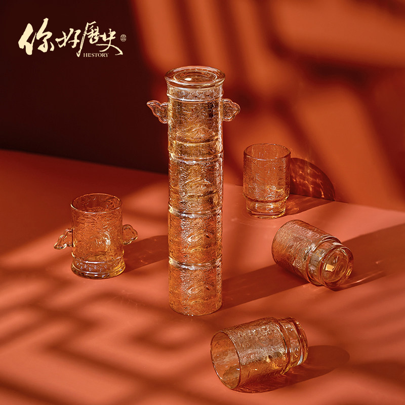 你好历史 华表柱奋斗者玻璃杯礼盒耐高温叠叠杯耳朵杯节日礼物