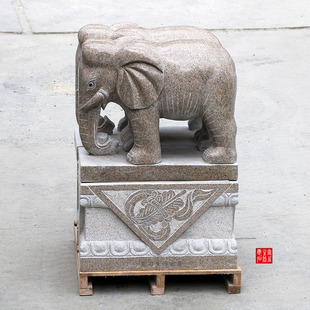 石雕大象雕刻看门石象一对中式底座浮雕景观站象庭院原石摆件园林