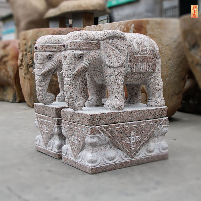 石雕大象雕刻石象小象看门象店铺站象手工石头摆放庭院景观创意象