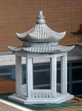 创意手工茶室假山鱼池天然青石亭