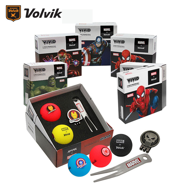 Volvik高尔夫球漫威礼盒VIVID哑光三层2粒+1MARK+果岭叉22新款