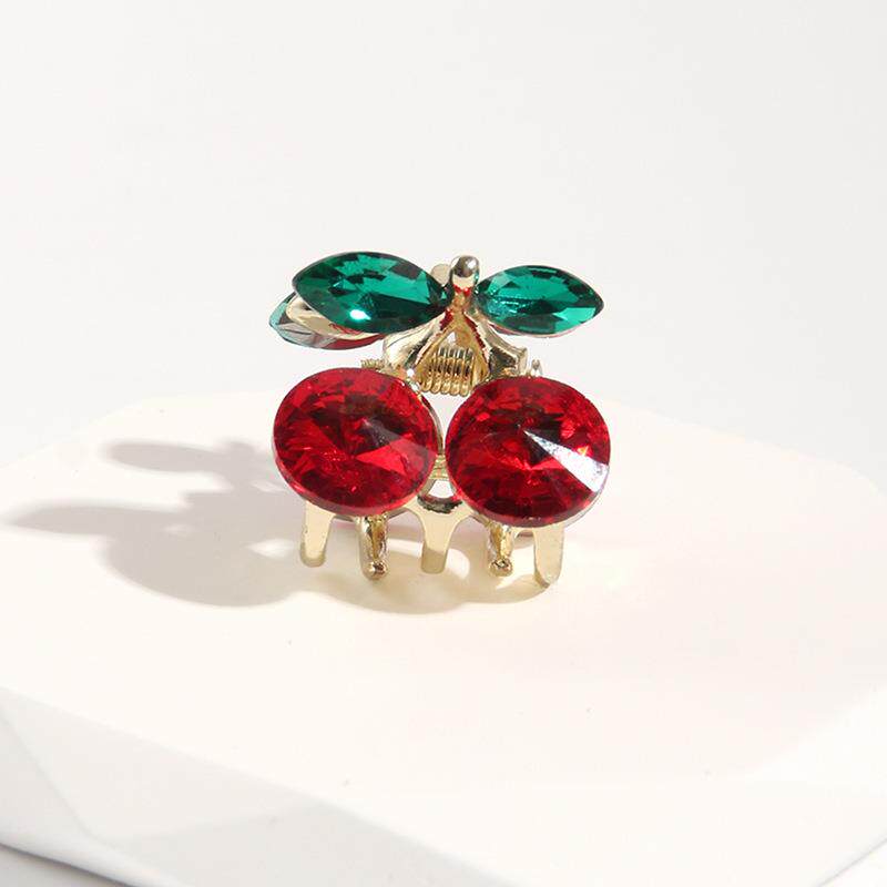 韩国新款樱桃发夹小清新可爱甜美红色气质小号抓夹猫眼石顶夹发饰