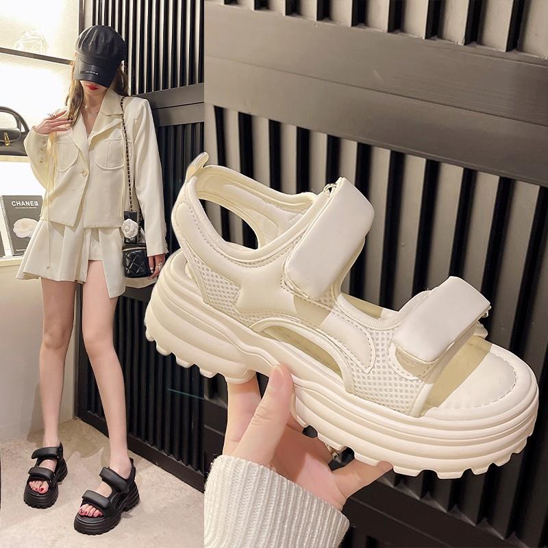 运动凉鞋女新款网红松糕跟魔术贴休闲外穿魔术贴沙滩鞋女