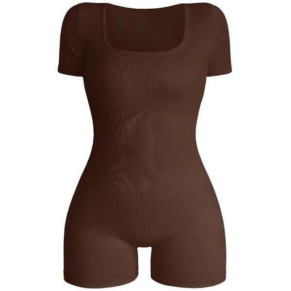 经典打底欧美跨境短袖平角裤连体衣无缝螺纹紧身连体瑜伽服