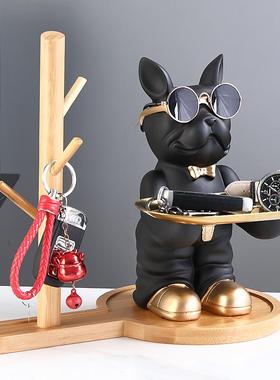 进门口玄关放钥匙收纳摆件入户鞋柜置物托盘轻奢现代客厅狗装饰品