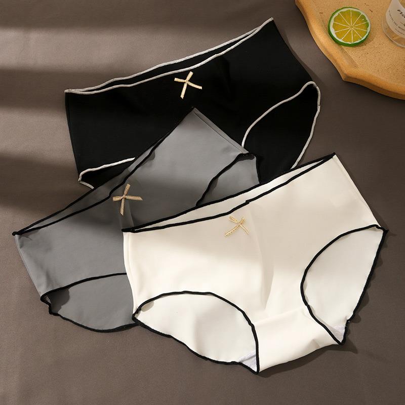 无痕冰丝内裤女士夏季薄款少女中腰女生大码裤头黑灰白工厂