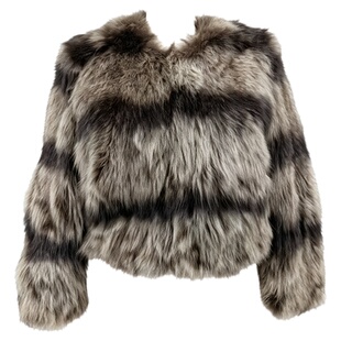 大码条纹整皮狐狸毛外套女秋冬宽松轻奢显瘦复古百搭加厚皮草上衣