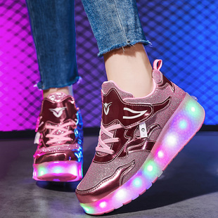 成人充电闪灯超轻轮子鞋 双轮暴走鞲男童暴走鞋 女童儿童隐形轮滑鞋