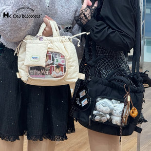 meowbunny 2026新款少女痛包黑色娃包通勤日系二次元风三用小背包
