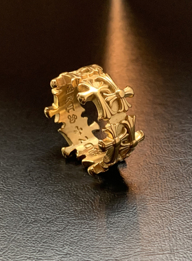 双生十字绊-金色钛钢复古重工戒