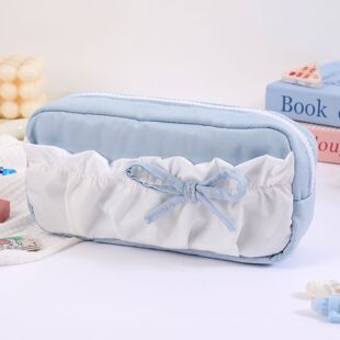 小红书同款蓝色云朵吐司蝴蝶结丝带笔袋高颜值学生大容量文具收纳
