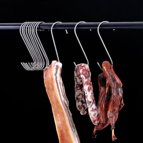挂肉钩子实心不锈钢晒干鱼腊肉专用S型香肠腌肉挂钩加粗尖头勾子