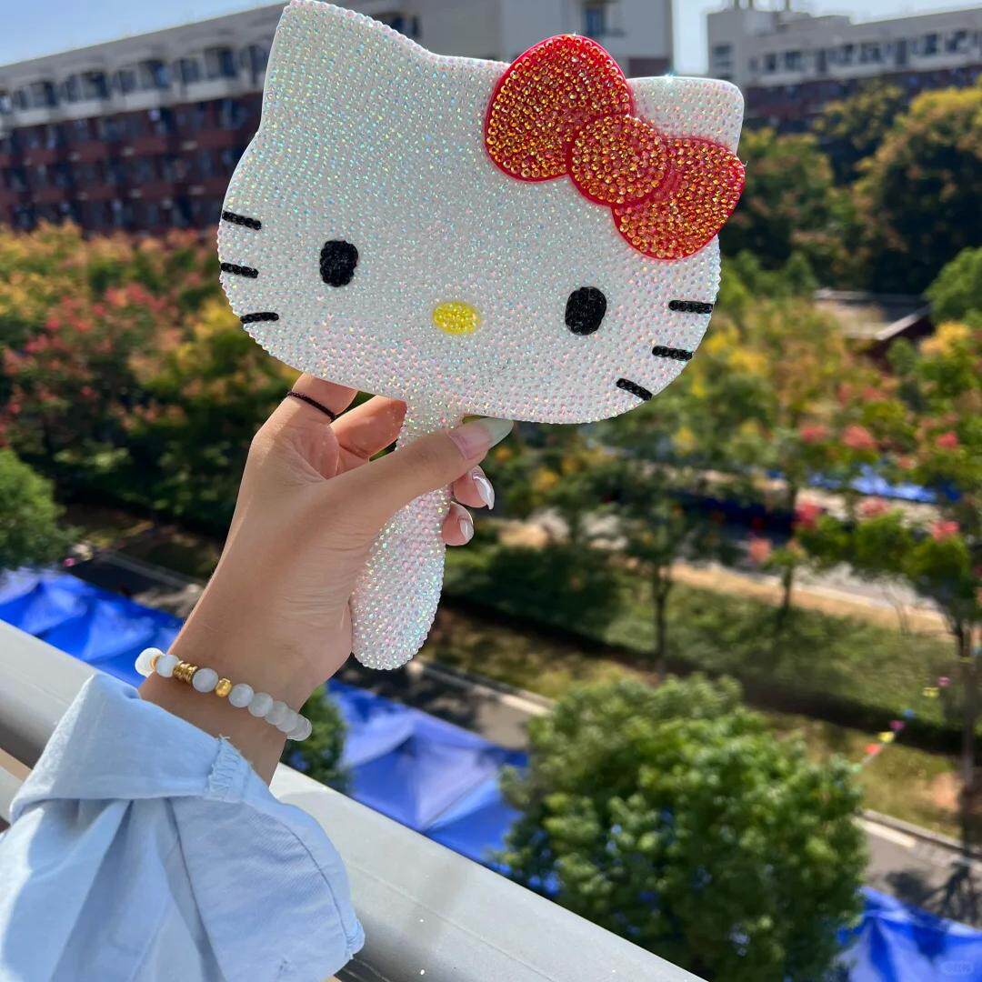 粘钻石镶钻改造可爱蒂蒂猫满钻手持化妆镜手工贴钻材料包女朋友蜜