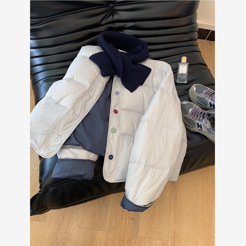 小红书同款韩系温柔奶蓝色棉服女秋冬季宽松小个子短款棉衣外套