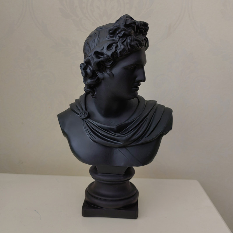 30cm高树脂黑色太阳神阿波罗胸像欧式风格酒店玄关客厅桌面小摆件