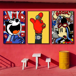 米奇菲力猫卡通插画球鞋店装饰画潮流创意潮牌搞怪波普风客厅挂画