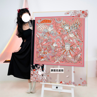 粉色系丝巾艺术亚克力客厅装 饰画女生卧室化妆间衣帽间轻奢挂画