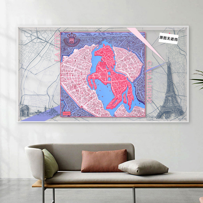 轻奢亚克力巴黎铁塔飞马丝巾装饰画高级感骏马之城客厅玄关挂画