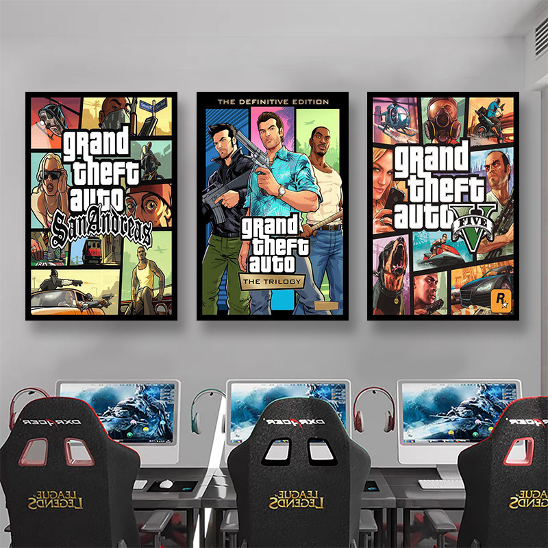 GTA主机游戏男生卧室挂画电竞房电脑房装饰画网吧网咖手游馆壁画
