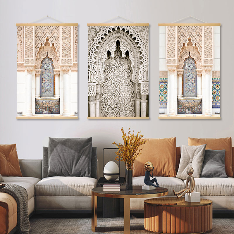 摩洛哥风格建筑装饰画波西米亚沙发背景墙挂布装饰品回族餐厅挂画图片