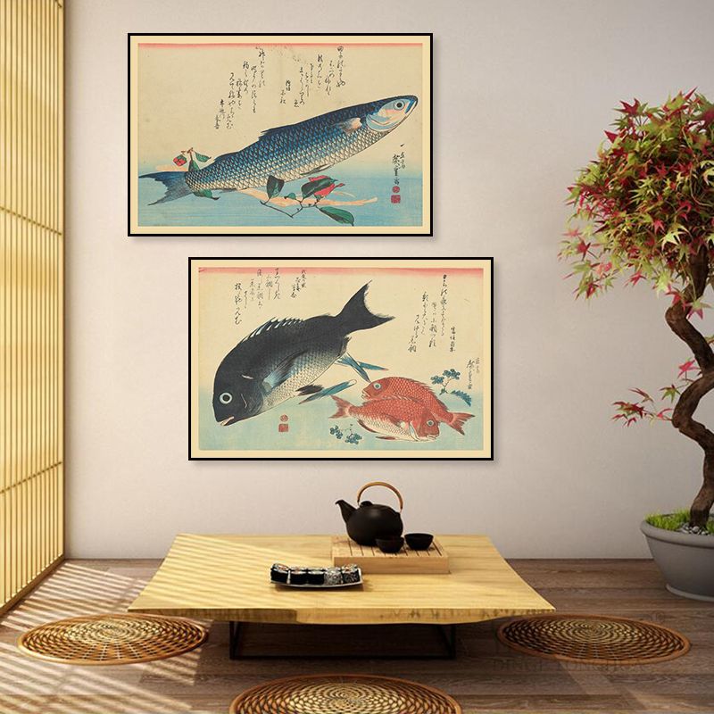浮世绘挂画日式料理店寿司店墙面装饰画居酒屋日本美食三文鱼壁画图片