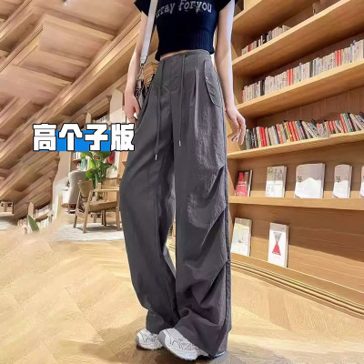 灰色直筒工装伞兵裤女夏薄款速干