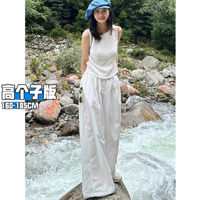 老钱风工装白色阔腿裤高个子女