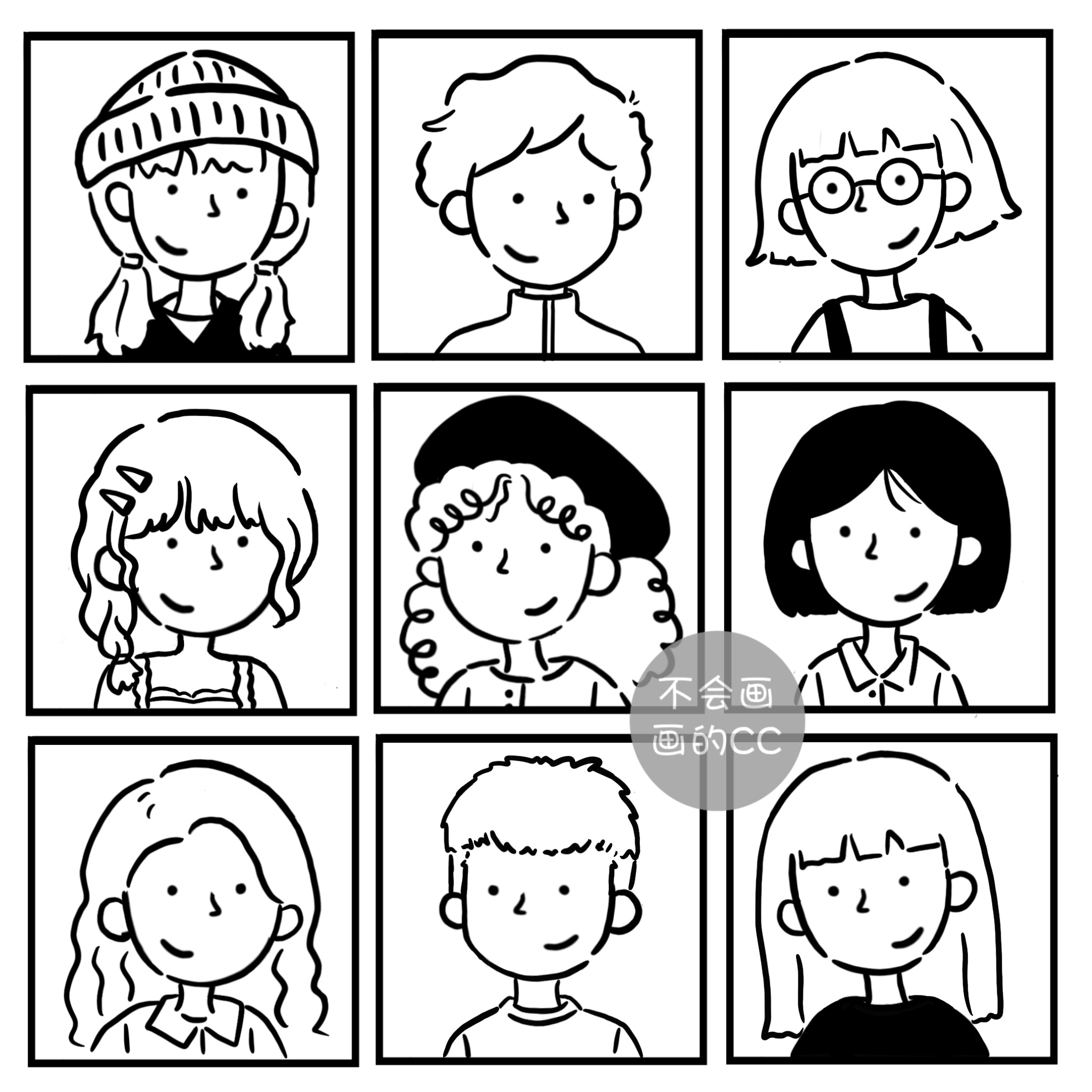 cc原创q版人气ins风手绘简笔画情侣头像设计黑白线真人照片转卡通