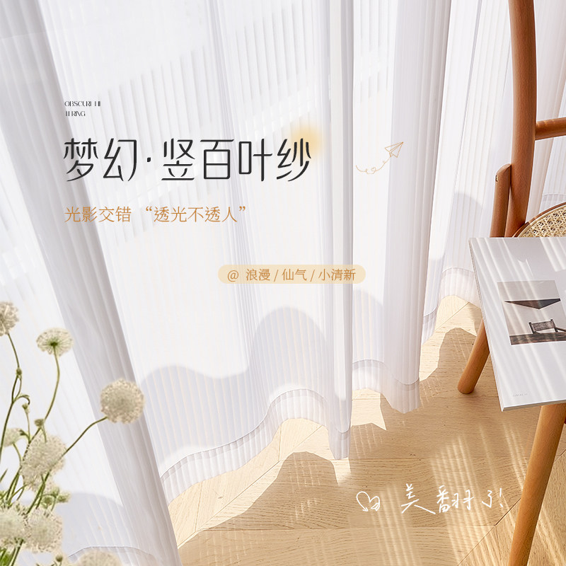 百叶窗帘2026新款客厅窗纱白色纱帘阳台遮阳帘白纱透光不透人卧室