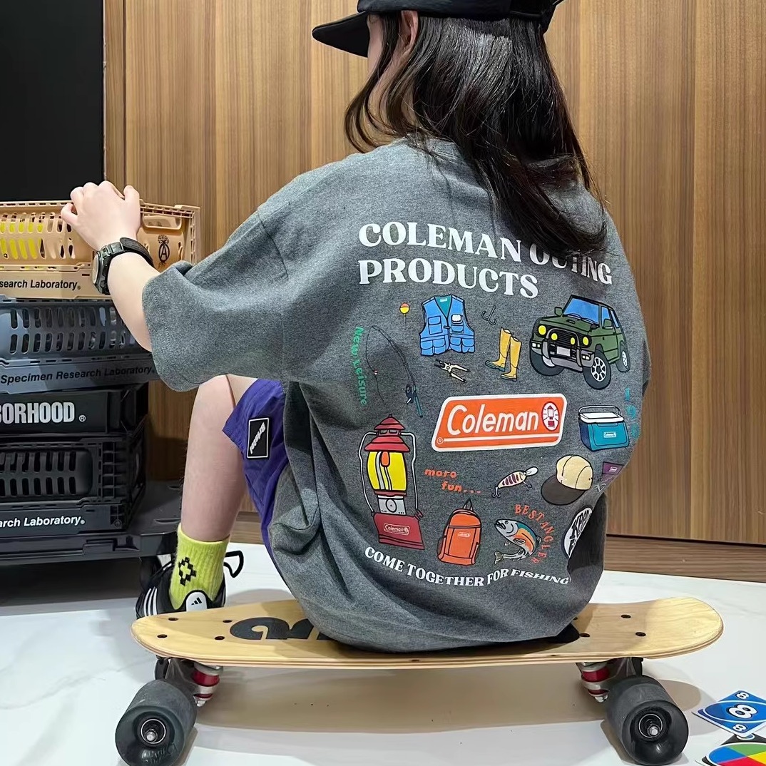 儿童日系潮户外露营风油灯T恤