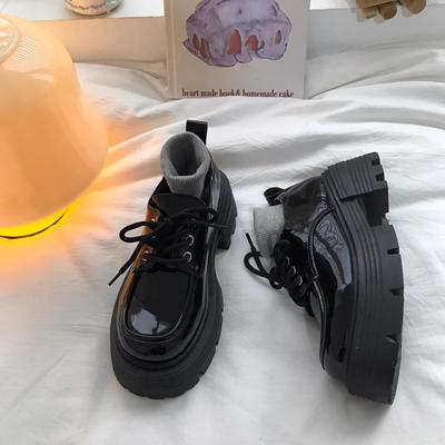 黑色厚底增高百搭小皮鞋女