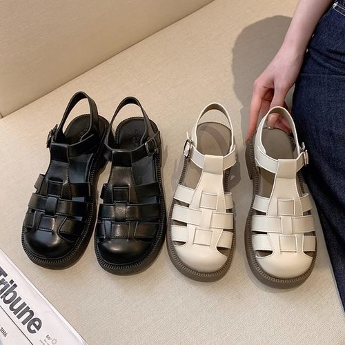 软皮包头凉鞋女夏季2025新款平底