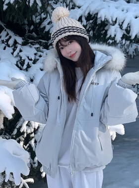 赵露思同款大毛领派克羽绒棉服女2025新款冬季加厚工装棉袄外套