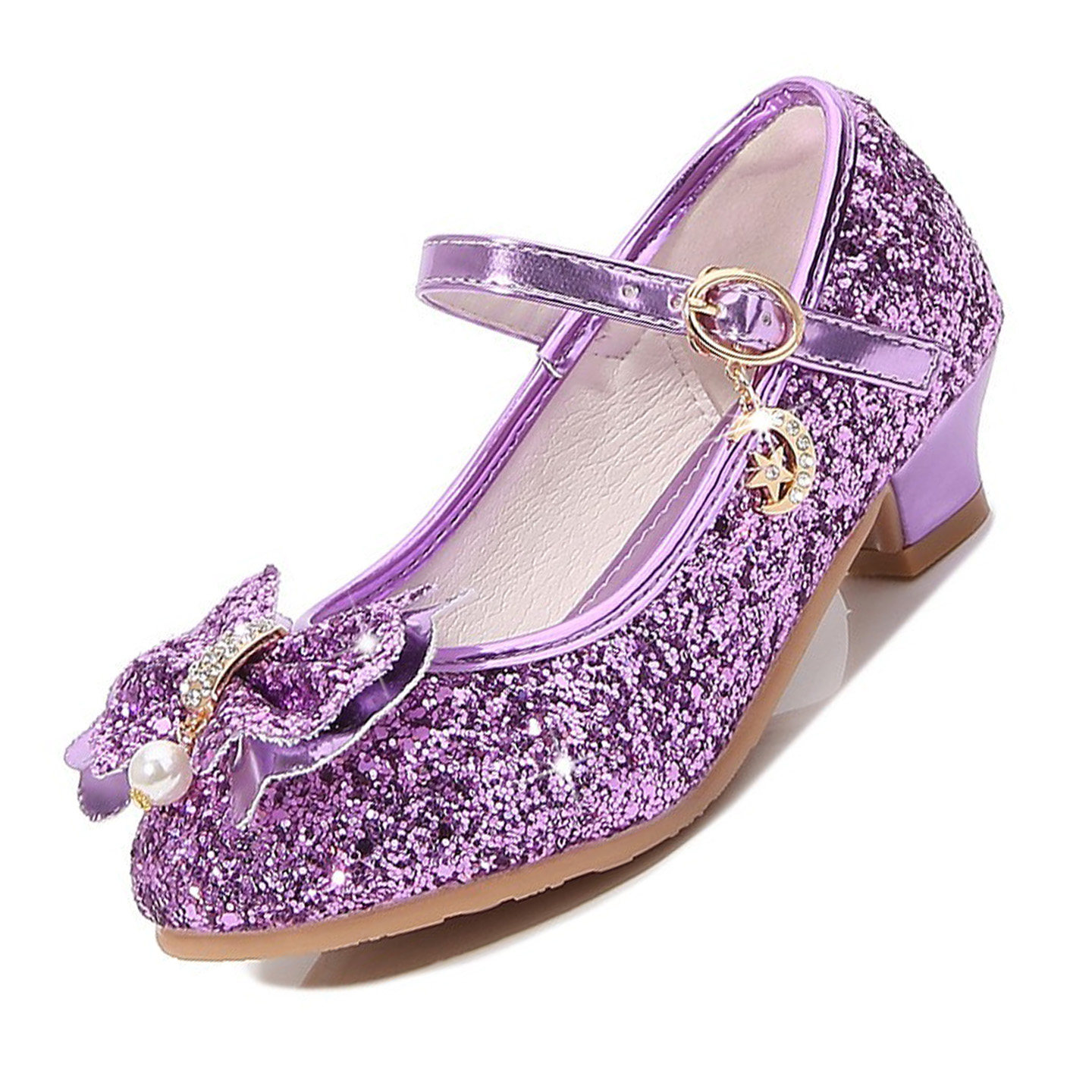 2026新紫色水晶鞋女童鞋配贝儿公主裙平底鞋高跟鞋叶罗丽儿童皮鞋