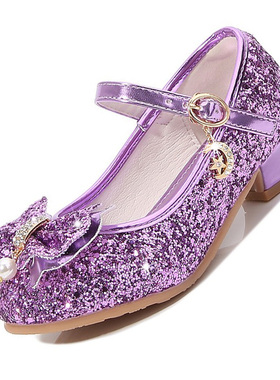 2026新紫色水晶鞋女童鞋配贝儿公主裙平底鞋高跟鞋叶罗丽儿童皮鞋