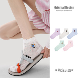 2026春夏新款 花边袜子女 女袜卡通可爱萌宠乐园透气网眼船袜棉薄款