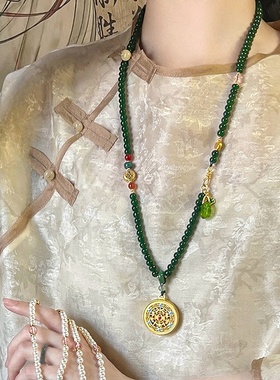 2024新款国风复古圆盘项链女新中式设计感葫芦五福圆牌吊坠颈链