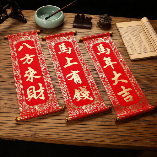 年会装饰表演道具绒布卷轴对联