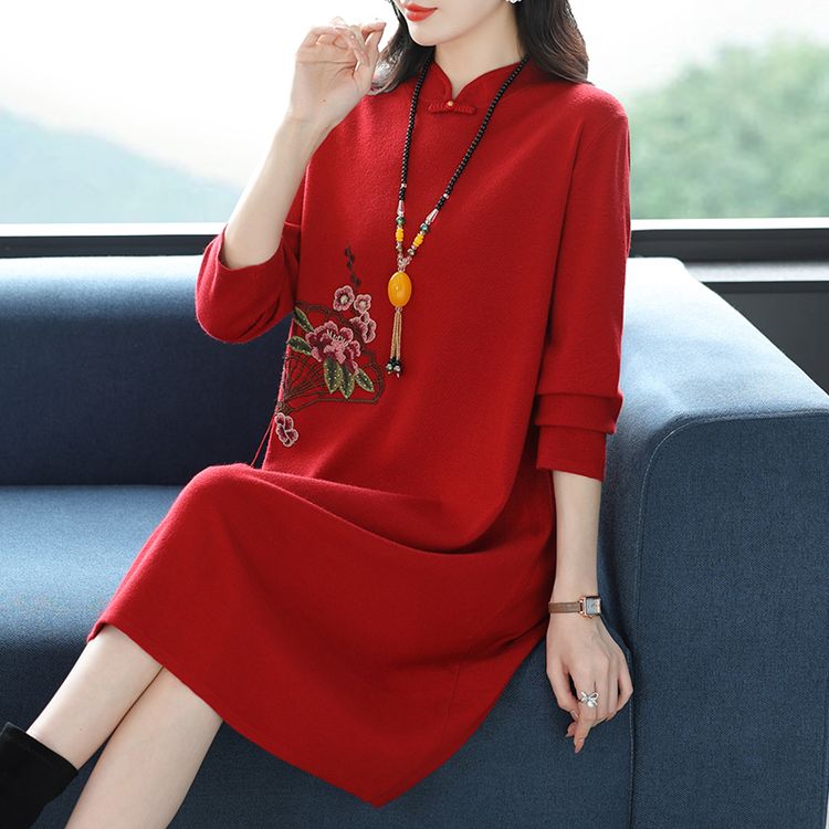 梵猫2025新款连衣裙女中老年妈妈装大牌立领复古中国风