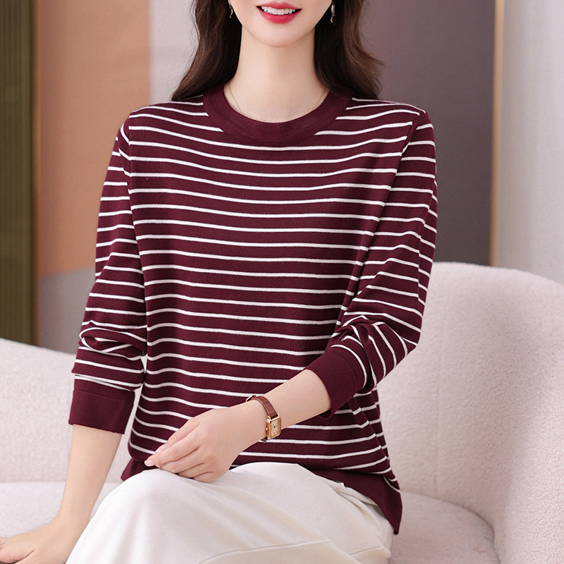 梵猫2025新款妈妈装秋冬装针织衫洋气小衫针织条纹毛衫女装