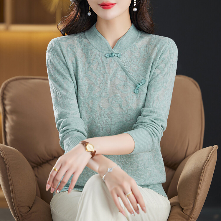 梵猫2025新款针织衫女中老年妈妈装大牌旗袍领复古中国风