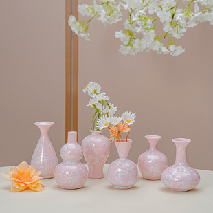 景德镇结晶釉迷你小花瓶新中式陶瓷水培花器客厅桌面插花精致摆件