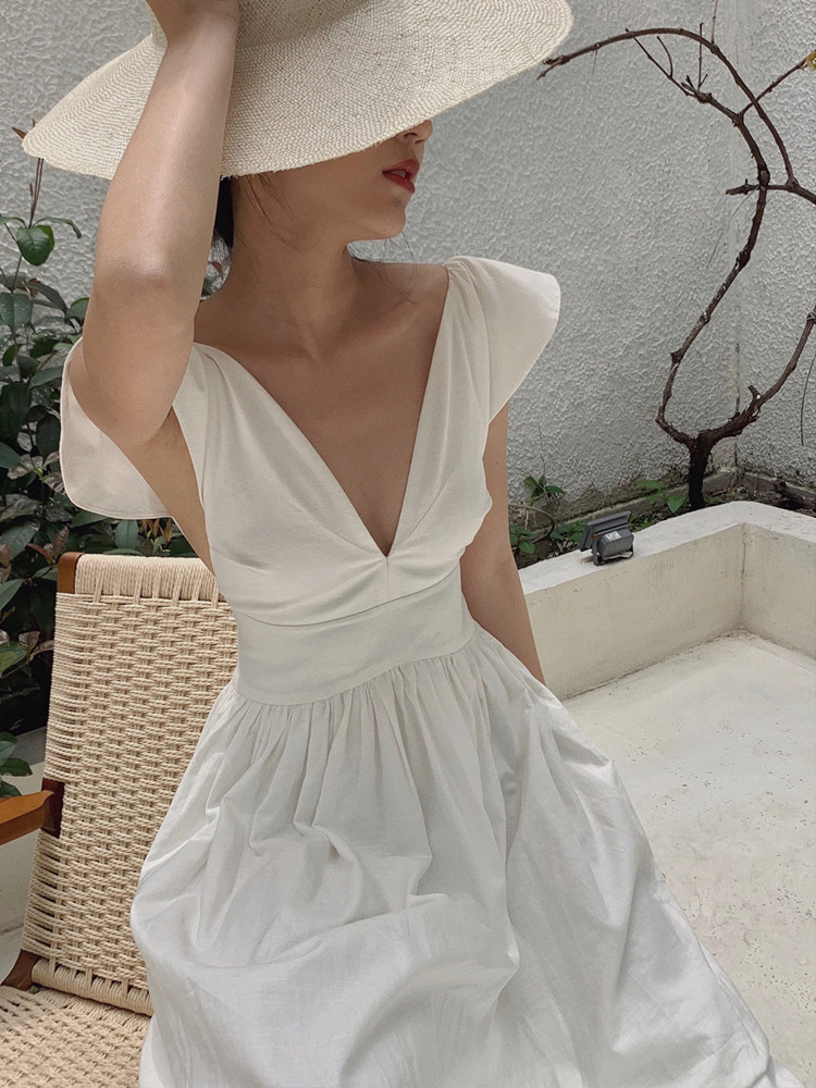 taupe store Premium texture linen holiday skirt Goddess skirt Halter three-dimensional cut travel dress