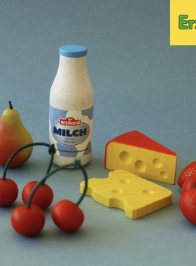 德国Erzi美学木头仿真食物蔬菜蛋糕面包木制过家家切切乐儿童玩具