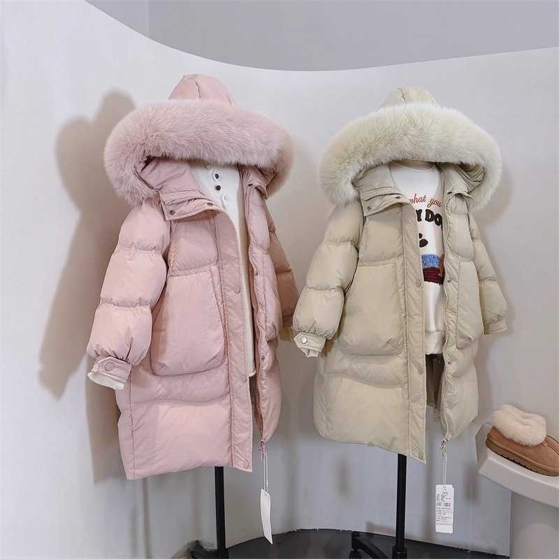 女童冬季长款羽绒棉服 新款中大童棉袄大毛领棉衣儿童冬装外套